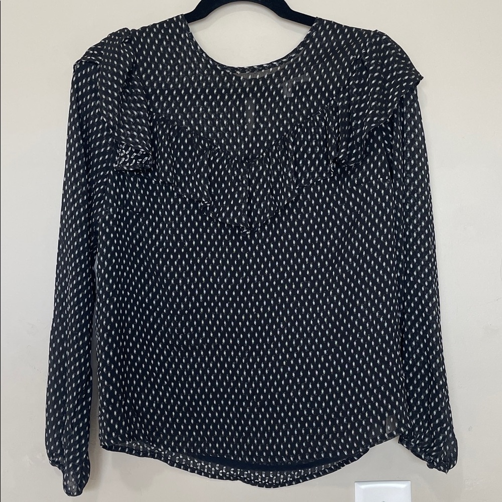 Avec Les Filles Ruffle Long Sleeve Blouse Women’s Medium Polyester Black